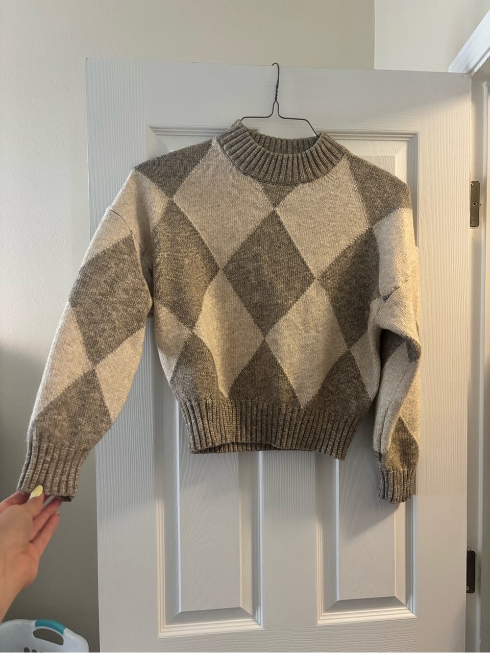 Cozy Argyle Crewneck Sweater (Cream & Tan)- PRINGLE of Scotland X H&M